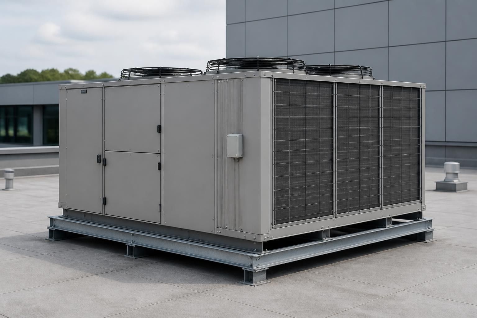 Commercial rooftop HVAC unit on a modern business building.
