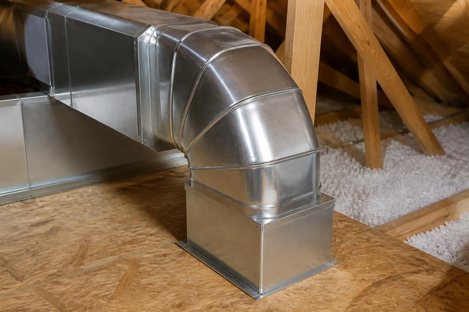 Repaired ductwork in a clean, organized utility space.