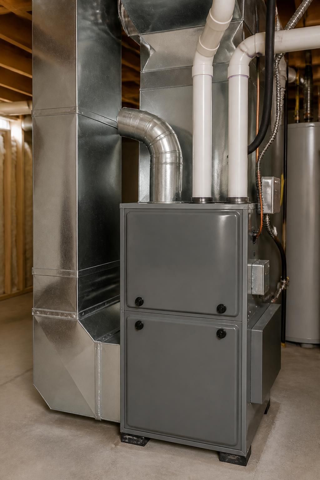 Finished HVAC installation with neat duct connections and mounted equipment.