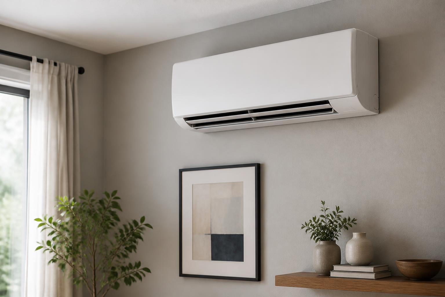 Sleek wall-mounted mini-split in a finished home interior.